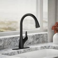 Pull-down kitchen sink faucet with two-function sprayhead