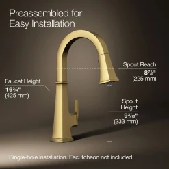 Pull-down kitchen sink faucet with three-function sprayhead