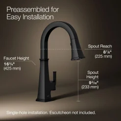 Pull-down kitchen sink faucet with three-function sprayhead