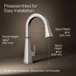 Pull-down kitchen sink faucet with three-function sprayhead