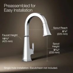 Pull-down kitchen sink faucet with three-function sprayhead