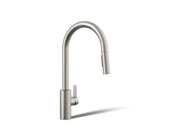 Pull-down kitchen sink faucet with two-function sprayhead