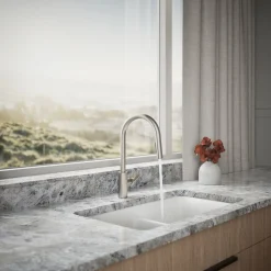 Pull-down kitchen sink faucet with two-function sprayhead