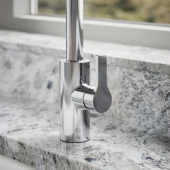 Pull-down kitchen sink faucet with two-function sprayhead