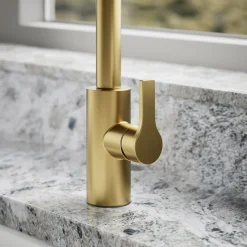 Pull-down kitchen sink faucet with two-function sprayhead