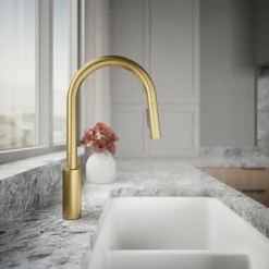Pull-down kitchen sink faucet with two-function sprayhead