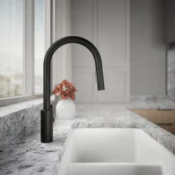 Pull-down kitchen sink faucet with two-function sprayhead