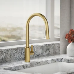 Pull-down kitchen sink faucet with two-function sprayhead
