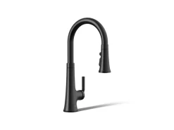 Pull-down kitchen sink faucet with three-function sprayhead
