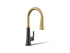 Pull-down kitchen sink faucet with three-function sprayhead