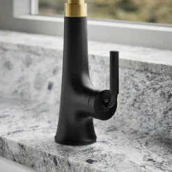 Pull-down kitchen sink faucet with three-function sprayhead