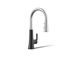 Pull-down kitchen sink faucet with three-function sprayhead