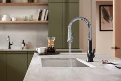 Pull-down kitchen sink faucet with three-function sprayhead