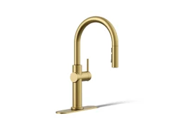 Pull-down kitchen sink faucet with three-function sprayhead