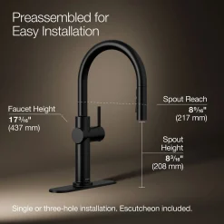 Pull-down kitchen sink faucet with three-function sprayhead