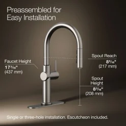 Pull-down kitchen sink faucet with three-function sprayhead