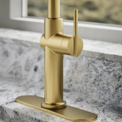 Pull-down kitchen sink faucet with three-function sprayhead