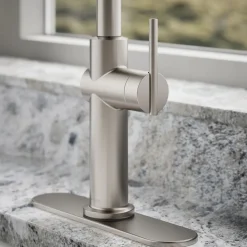 Pull-down kitchen sink faucet with three-function sprayhead