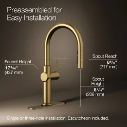 Pull-down kitchen sink faucet with three-function sprayhead