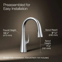 Pull-down kitchen sink faucet with three-function sprayhead
