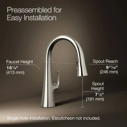 Pull-down kitchen sink faucet with three-function sprayhead