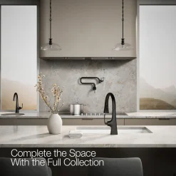 Pull-down kitchen sink faucet with three-function sprayhead