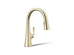 Pull-down kitchen sink faucet with three-function sprayhead