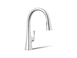 Pull-down kitchen sink faucet with three-function sprayhead