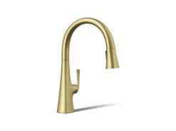Pull-down kitchen sink faucet with three-function sprayhead
