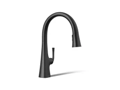 Pull-down kitchen sink faucet with three-function sprayhead