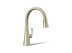 Pull-down kitchen sink faucet with three-function sprayhead