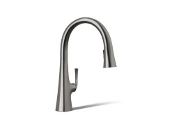 Pull-down kitchen sink faucet with three-function sprayhead