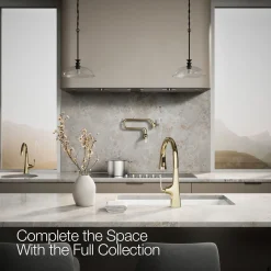 Pull-down kitchen sink faucet with three-function sprayhead