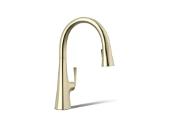 Pull-down kitchen sink faucet with three-function sprayhead