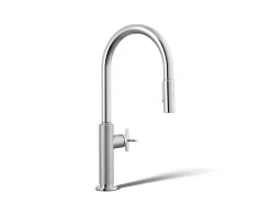 Pull-down kitchen sink faucet with two-function sprayhead