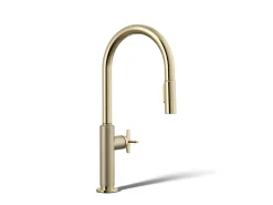 Pull-down kitchen sink faucet with two-function sprayhead