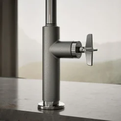 Pull-down kitchen sink faucet with two-function sprayhead