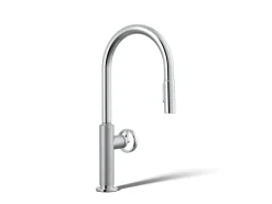 Pull-down kitchen sink faucet with two-function sprayhead