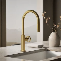 Pull-down kitchen sink faucet with two-function sprayhead