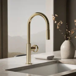 Pull-down kitchen sink faucet with two-function sprayhead