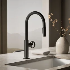 Pull-down kitchen sink faucet with two-function sprayhead