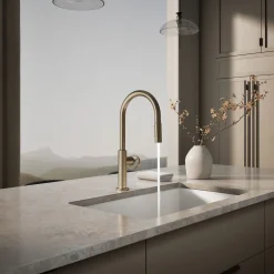 Pull-down kitchen sink faucet with two-function sprayhead