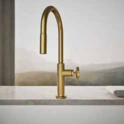 Pull-down kitchen sink faucet with two-function sprayhead