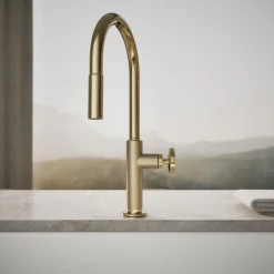 Pull-down kitchen sink faucet with two-function sprayhead