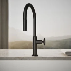 Pull-down kitchen sink faucet with two-function sprayhead