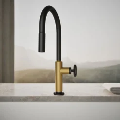 Pull-down kitchen sink faucet with two-function sprayhead