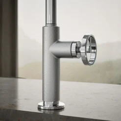 Pull-down kitchen sink faucet with two-function sprayhead