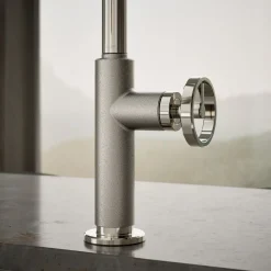 Pull-down kitchen sink faucet with two-function sprayhead
