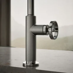 Pull-down kitchen sink faucet with two-function sprayhead