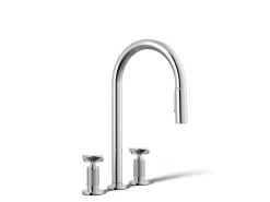 Pull-down kitchen sink faucet with two-function sprayhead